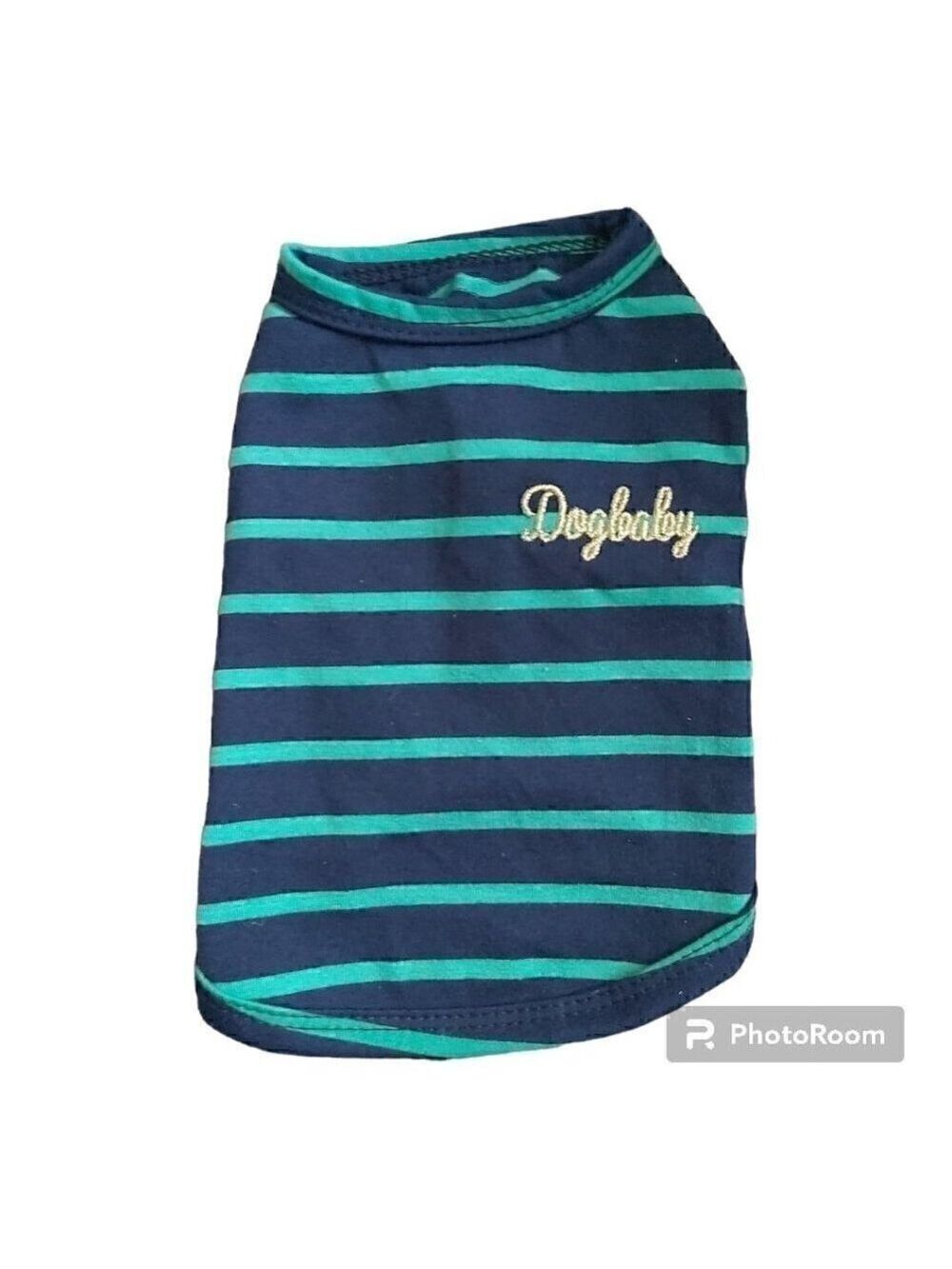Nwot "Dogbaby" Embroidered Blue And Green Striped Dog Shirt - Size Small